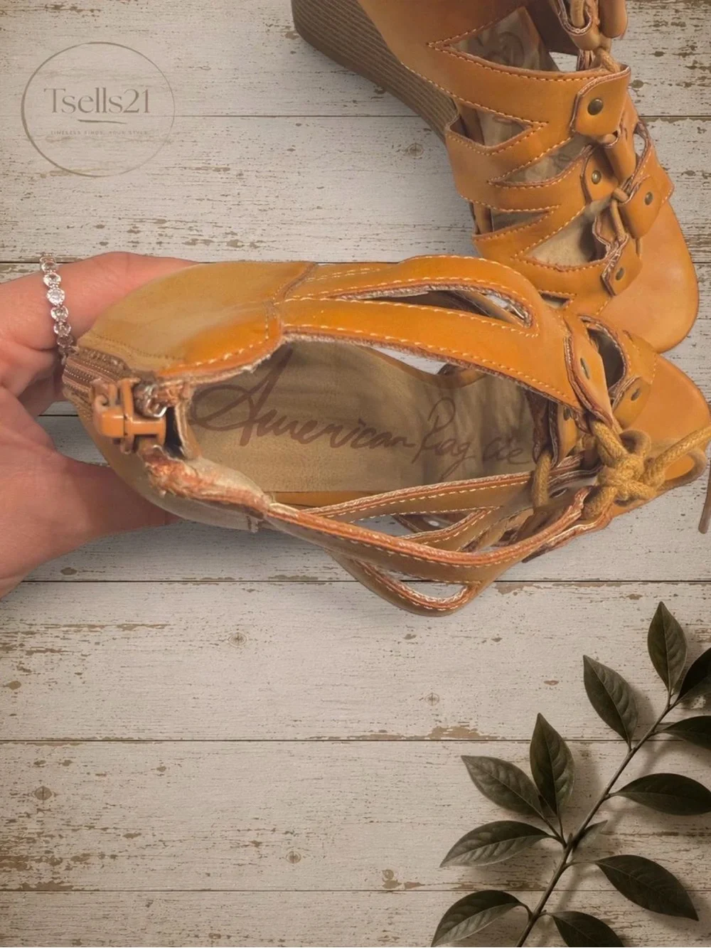 American Rag Tan Lace-Up Wedge Sandals - Size 8